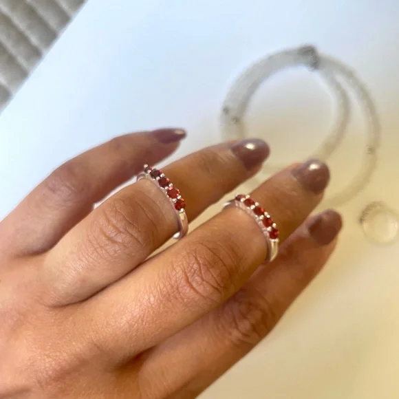 925 Sterling Silver Natural Garnet Band “Vibes” Sizes available US: 9 - Picture 16 of 17